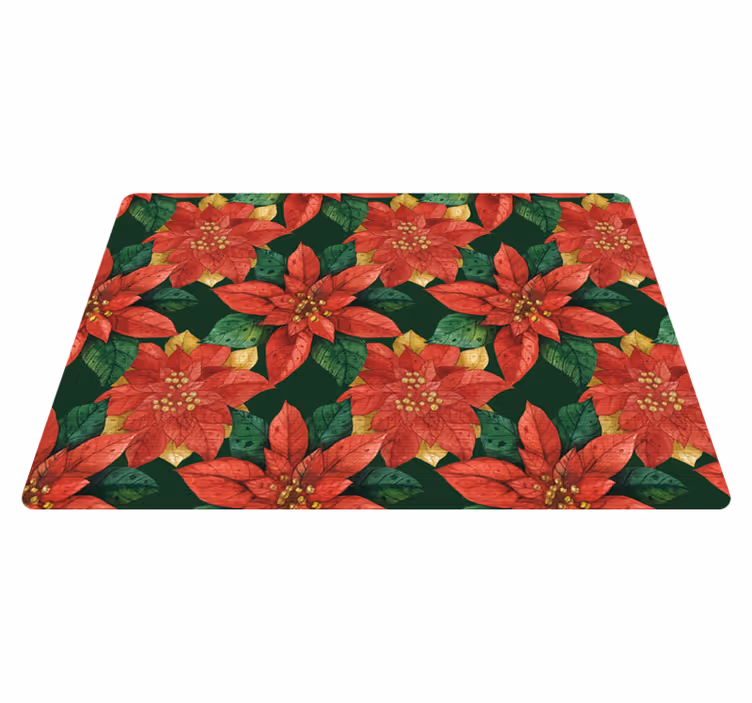 Flower vinyl rug with festive red and green design - TenStickers
