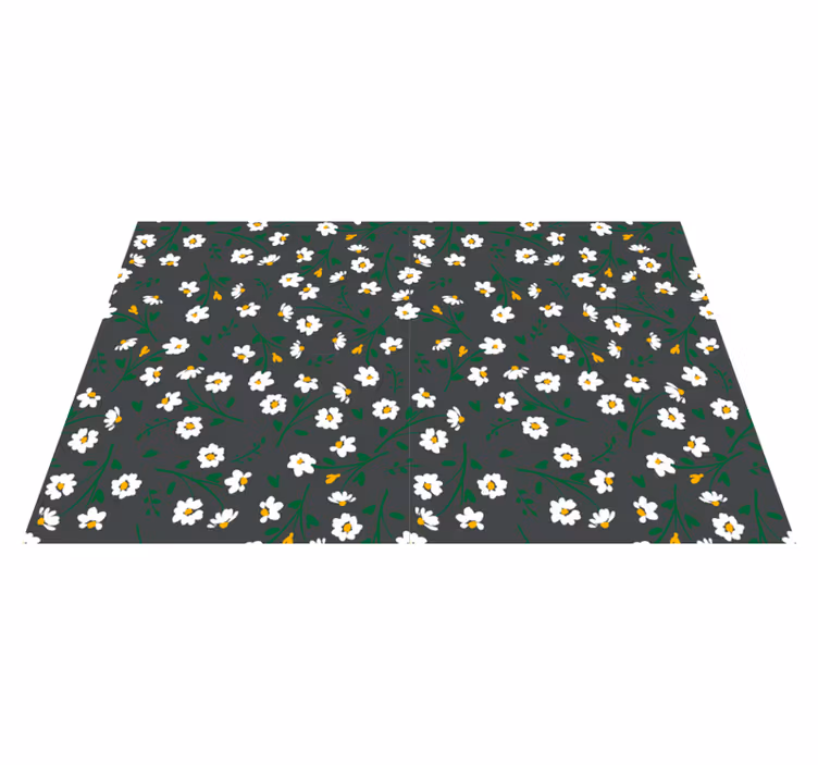 Flower vinyl rug with daisy design on grey background - TenStickers