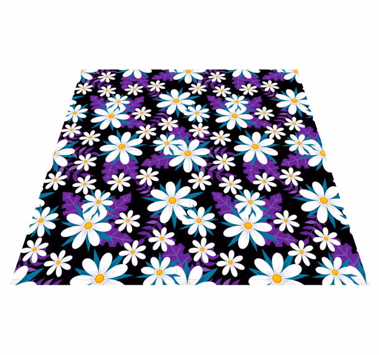 Flower vinyl rug with blooms on black background - TenStickers