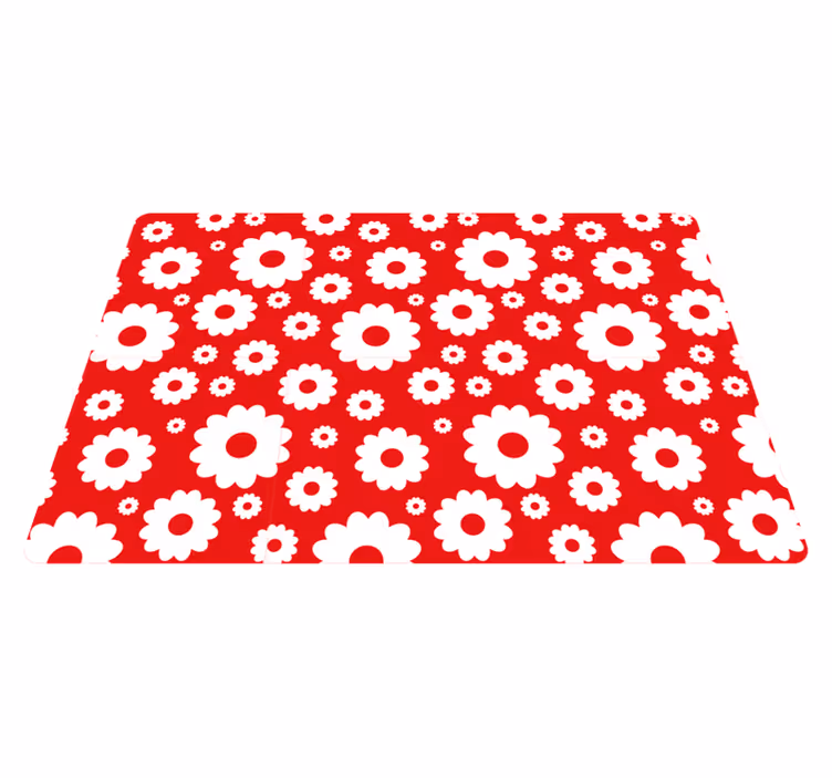 Flower vinyl rug with white daisies on red background - TenStickers