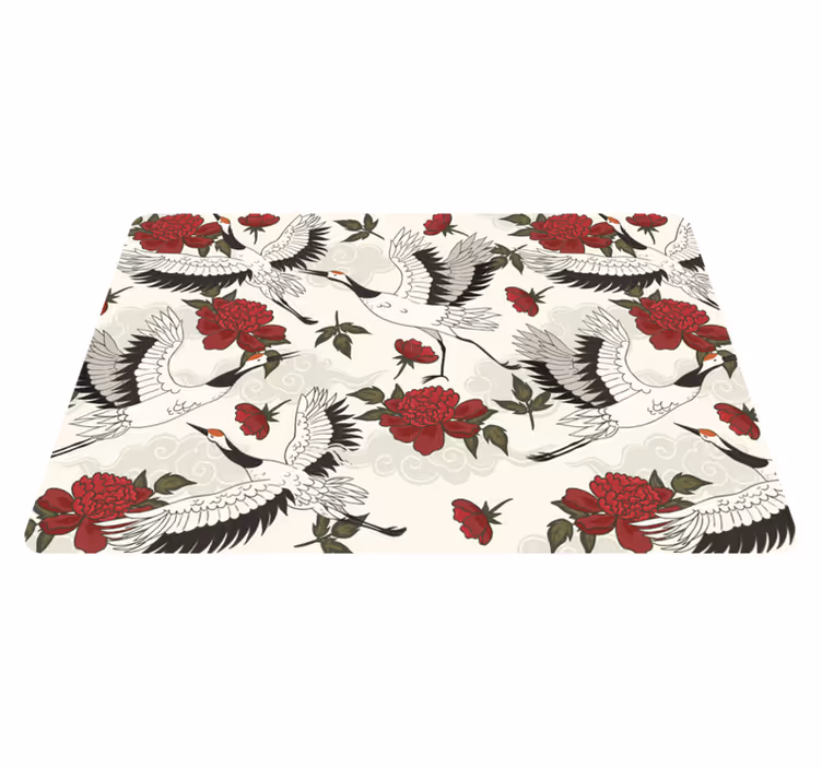Flower vinyl rug with calming earth tones bird design - TenStickers