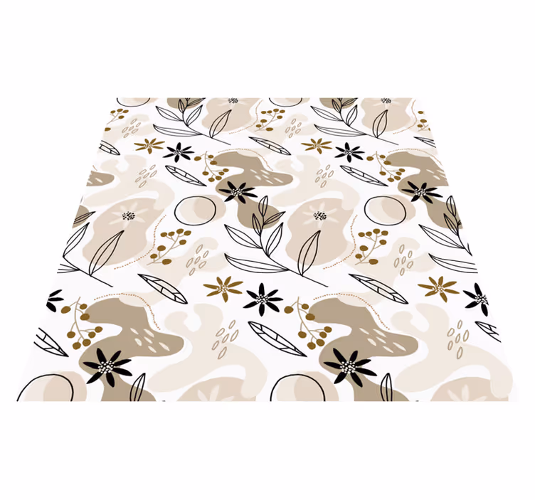 Flower vinyl rug with stylish pink and beige leaves - TenStickers