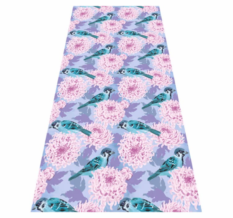 Pink garden flowers with birds flower vinyl rug - TenStickers