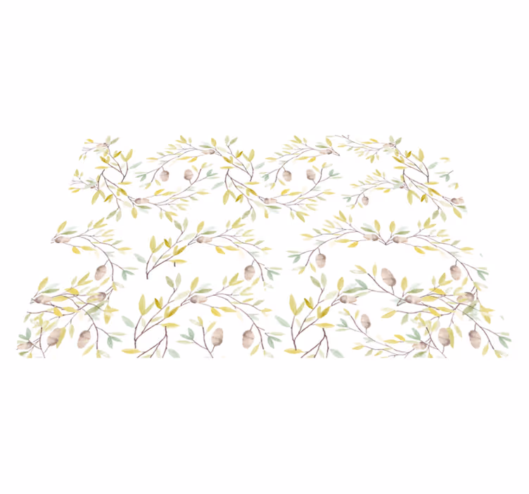 Flower vinyl rug original watercolor green leaves pattern - TenStickers