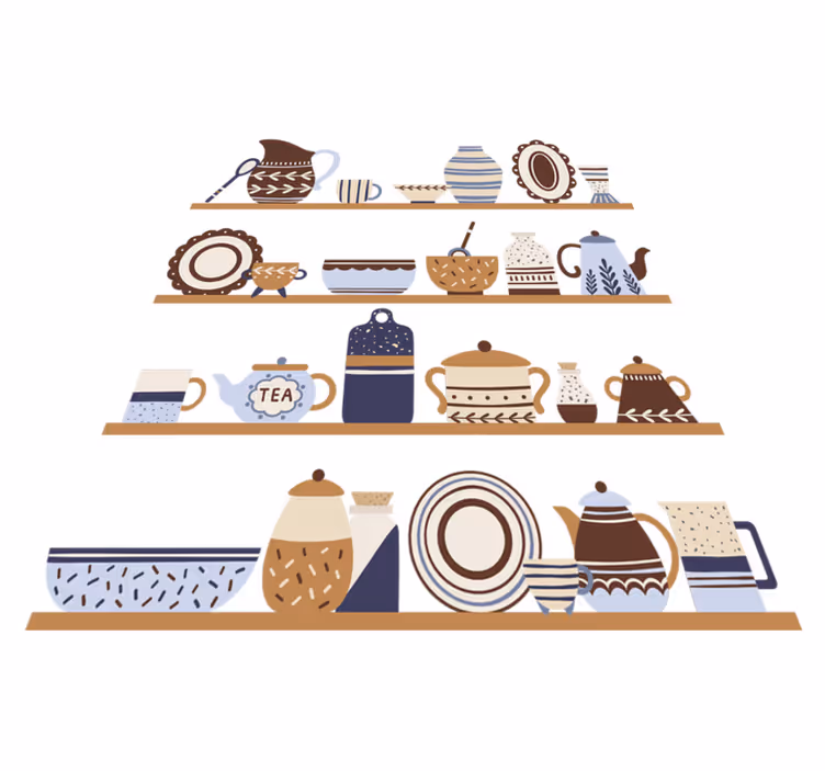 Kitchen vinyl rug with dishware shelves - TenStickers