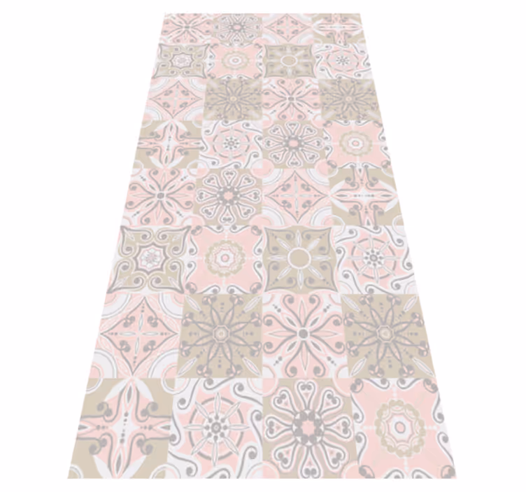 Pink and grey tile kitchen vinyl rug - TenStickers