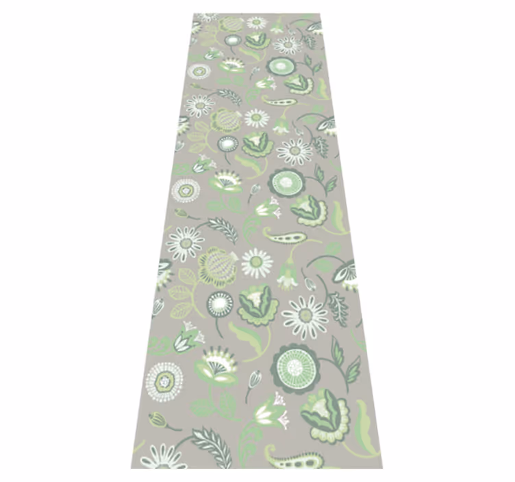 Kitchen vinyl rug with delicate green floral pattern - TenStickers