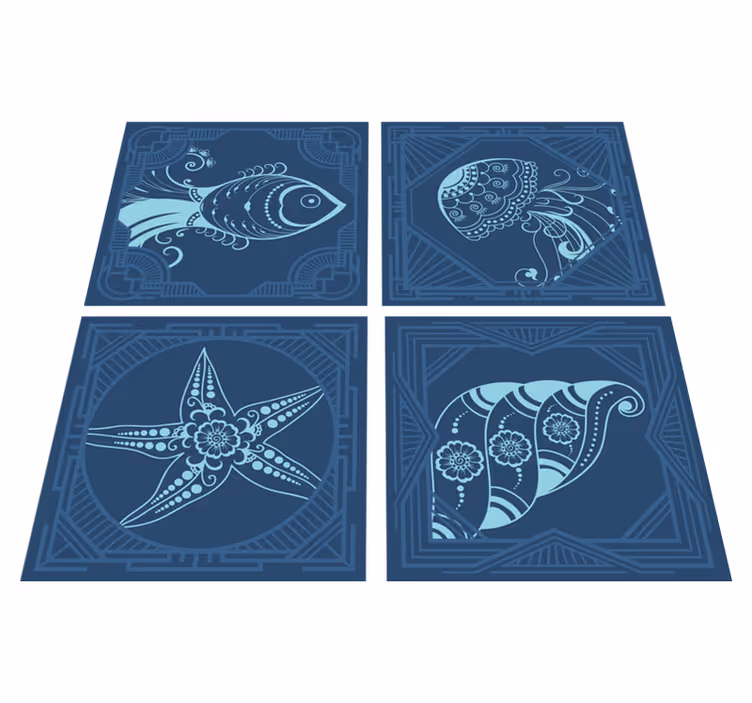 Bathroom vinyl rug with ornamental sea life design - TenStickers