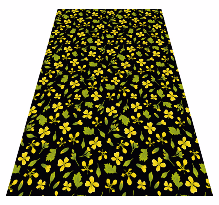 Flower vinyl rug in yellow on black background - TenStickers
