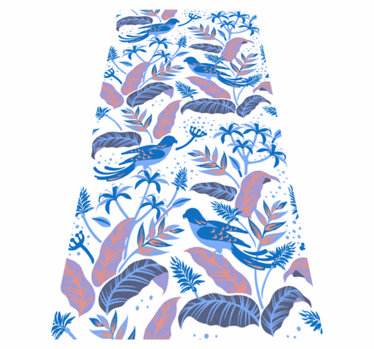Flower vinyl rug with blue and pink birds on leaves - TenStickers