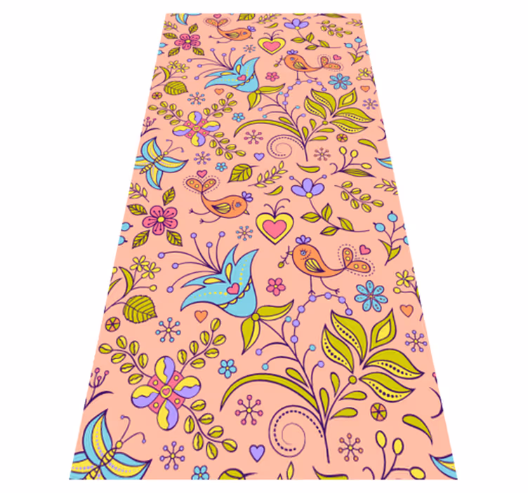 Flower vinyl rug with floral pattern and wildlife - TenStickers