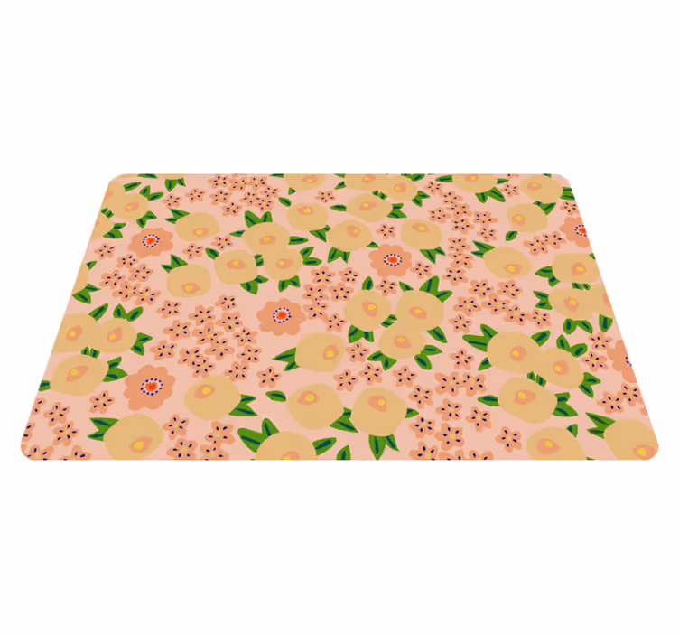 Flower vinyl rug with original floral pattern in peach - TenStickers