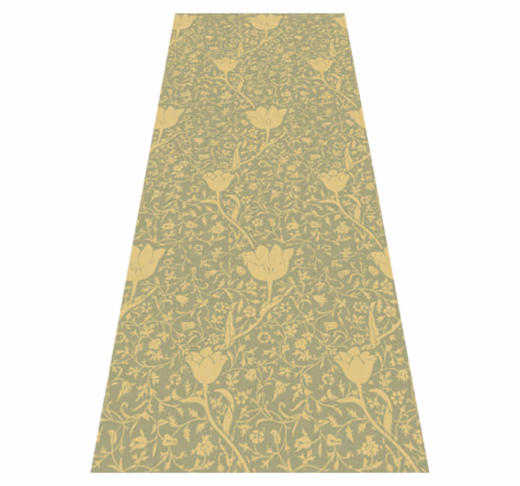 Flower vinyl rug with subtle gold and green pattern - TenStickers