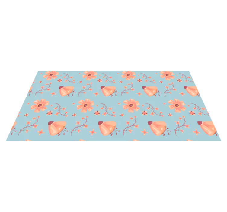 Flower vinyl rug orange flowers on blue background - TenStickers
