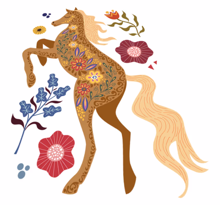 Flower vinyl rug wild horse folklore design - TenStickers