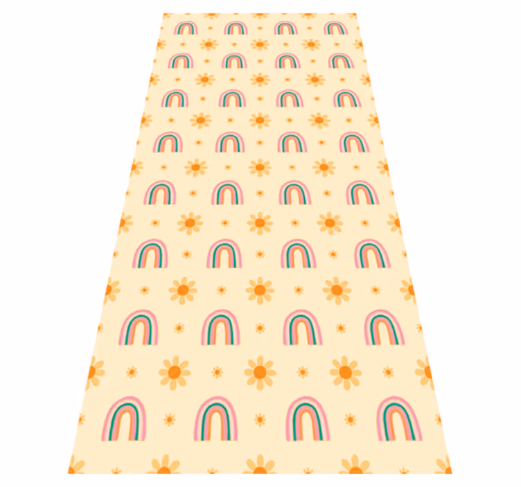 Flower vinyl rug blooming with colorful rainbows - TenStickers