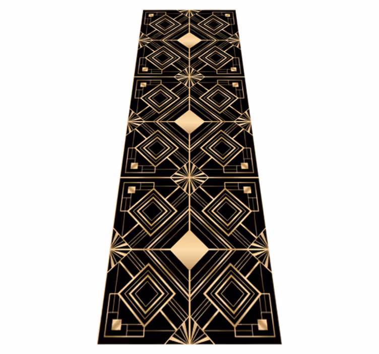 Geometric vinyl rug with modern black and gold design - TenStickers