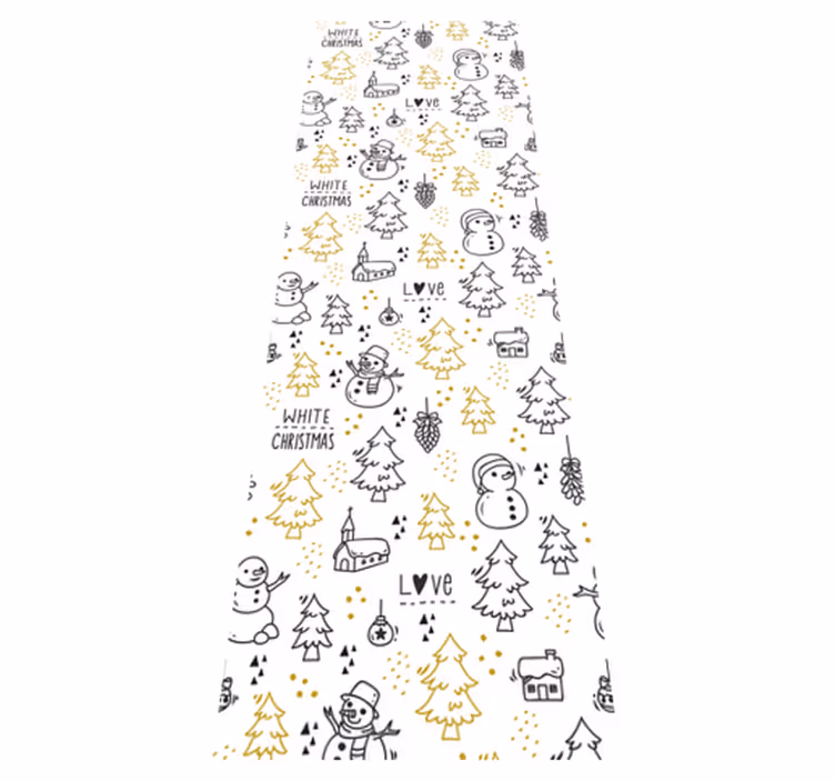 Christmas vinyl rug black and gold doodle design - TenStickers