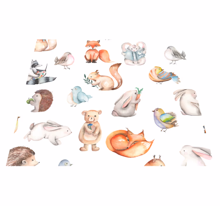 Vinyl rug featuring simple woodland creatures - TenStickers