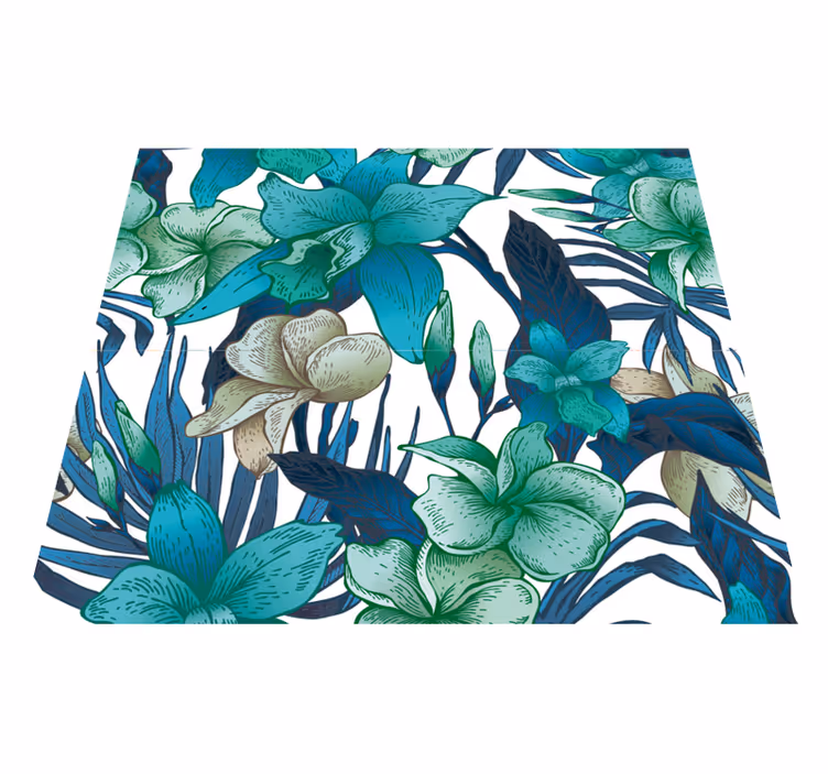 Blue tropical leaves bedroom vinyl rug - TenStickers
