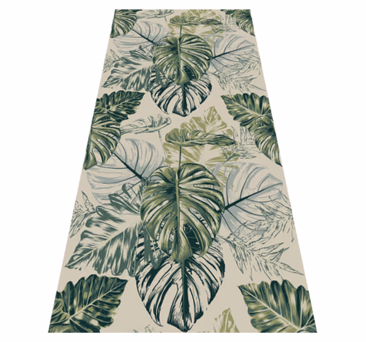 Bedroom vinyl rug with faded monstera shapes beige - TenStickers