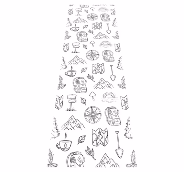 Bedroom vinyl rug with hand-drawn compass and mountains - TenStickers