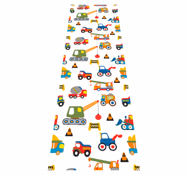 Bedroom vinyl rug with cute diggers at work - TenStickers