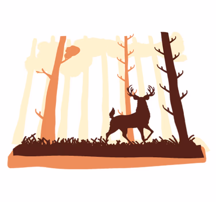Nature vinyl rug with brown forest and deer - TenStickers