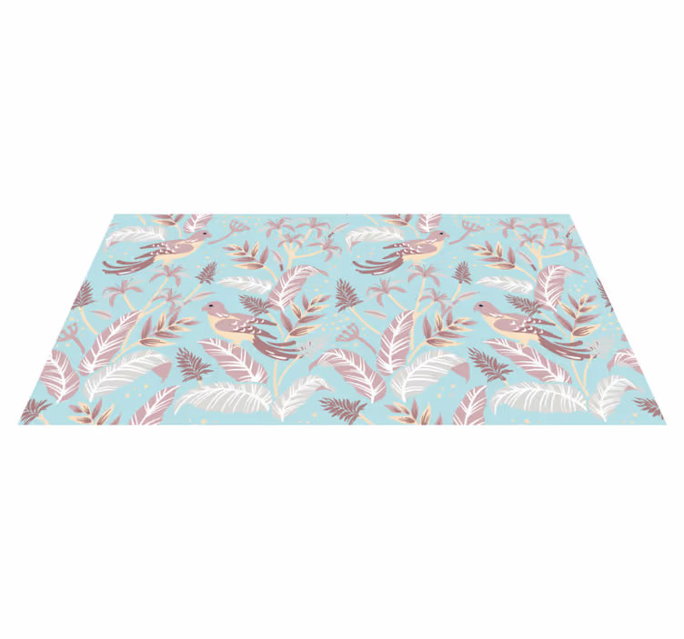 Nature vinyl rug in blue and pink floral design - TenStickers
