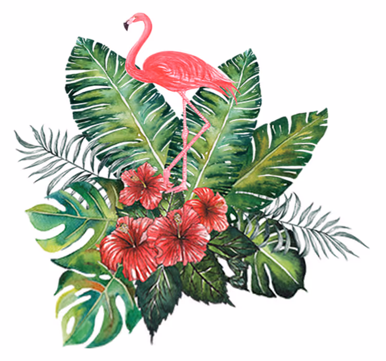 Flower vinyl rug with large tropical flamingo - TenStickers