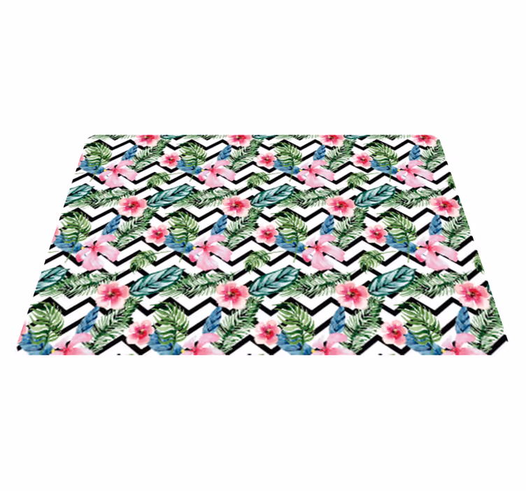 Flower vinyl rug with zigzag tropical lines - TenStickers