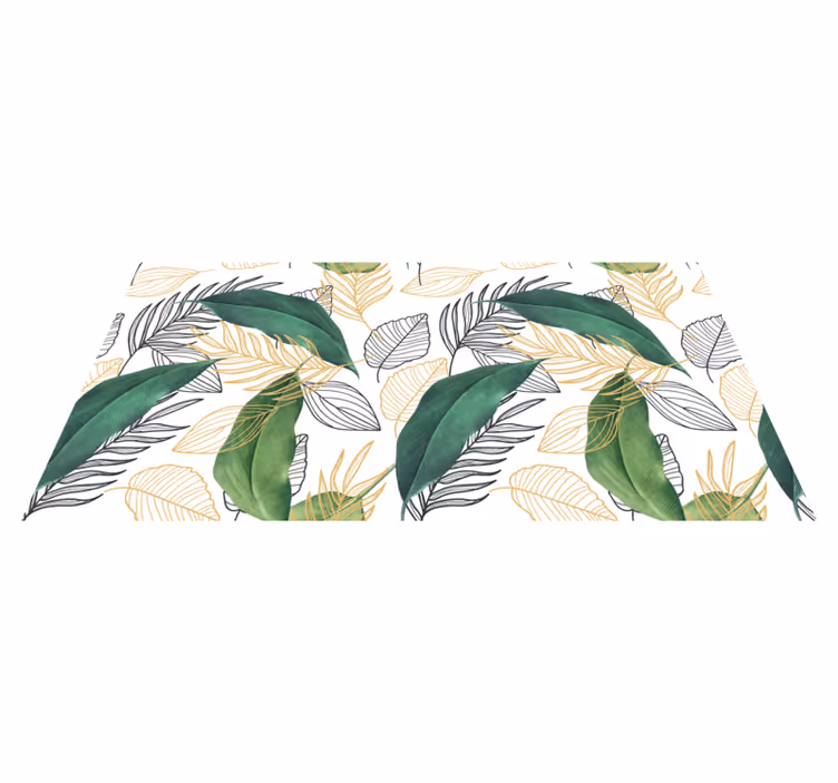 Flower vinyl rug with green and gold leaf art - TenStickers