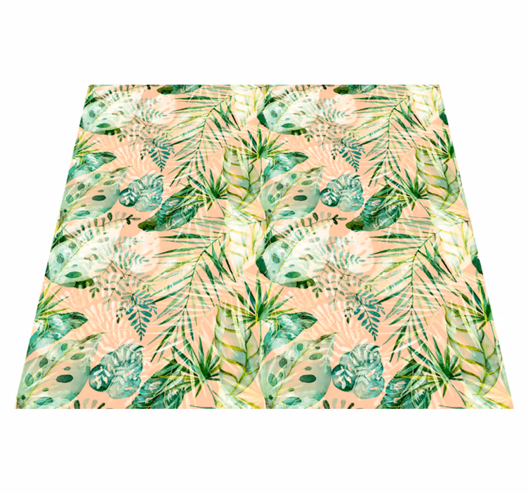Flower vinyl rug with pink floral leaves design - TenStickers