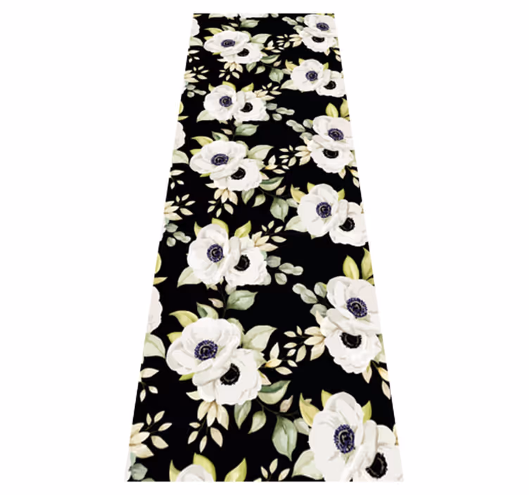 Bedroom vinyl rug with a beautiful white rose pattern - TenStickers