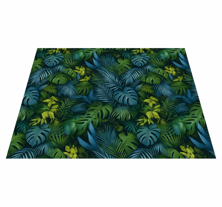 Bedroom vinyl rug with green and blue leaves - TenStickers