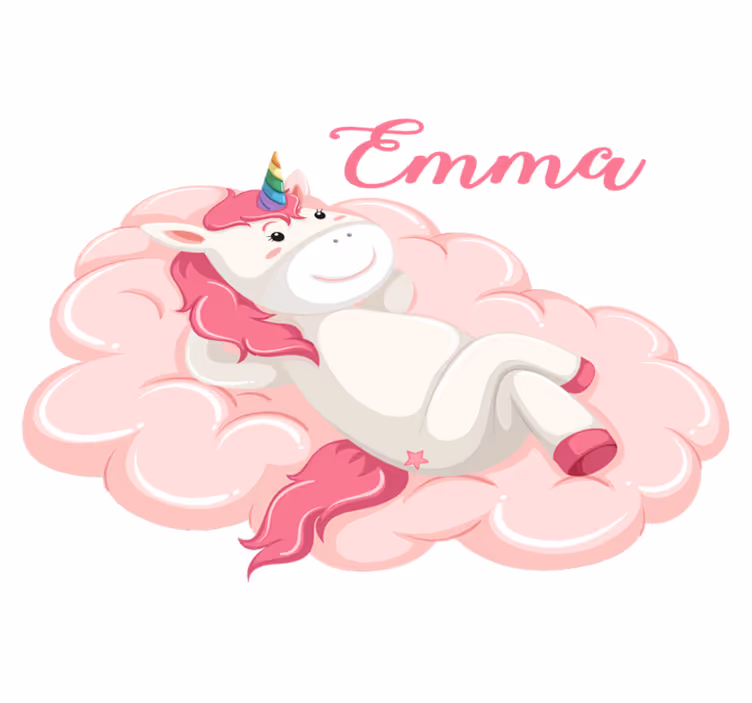 Kids vinyl rug unicorn in the cloud with name - TenStickers