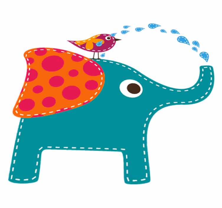 Kids vinyl rug elephant bathing bird decal - TenStickers