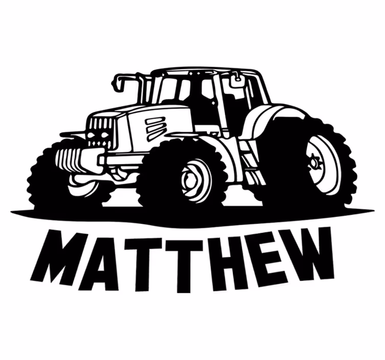 Kids vinyl rug with tractor silhouette and name - TenStickers