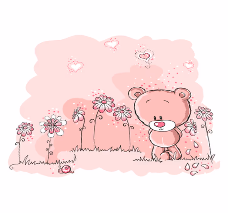 Kids vinyl rug pink bear and flowers design - TenStickers