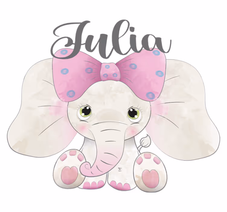 Kids vinyl rug elephant with baby and name - TenStickers