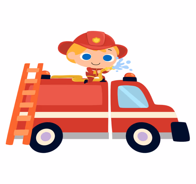 Kids vinyl rug firefighter red car driver - TenStickers