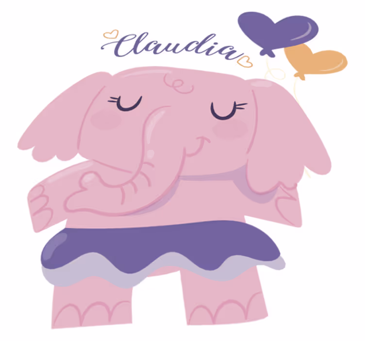 Kids vinyl rug pink elephant with name - TenStickers