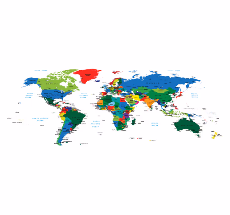 World map vinyl rug in full color - TenStickers