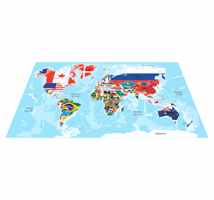World map vinyl rug with world flags - TenStickers