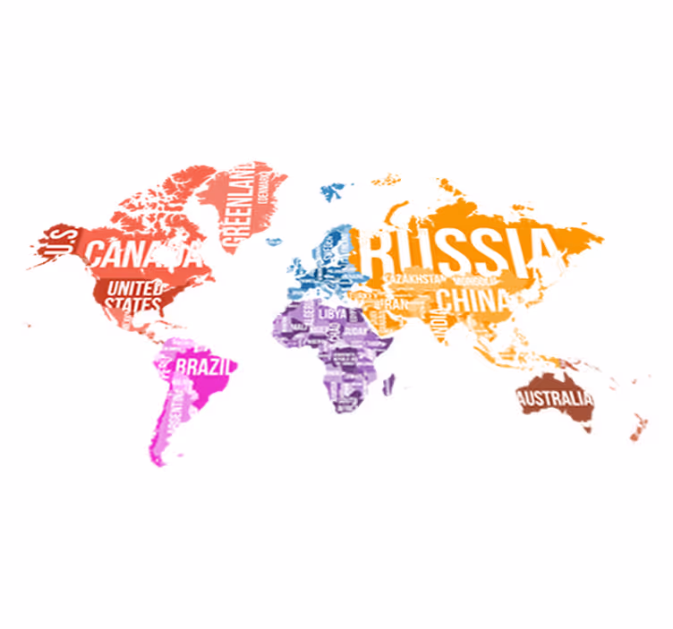 World map vinyl rug with names and borders - TenStickers