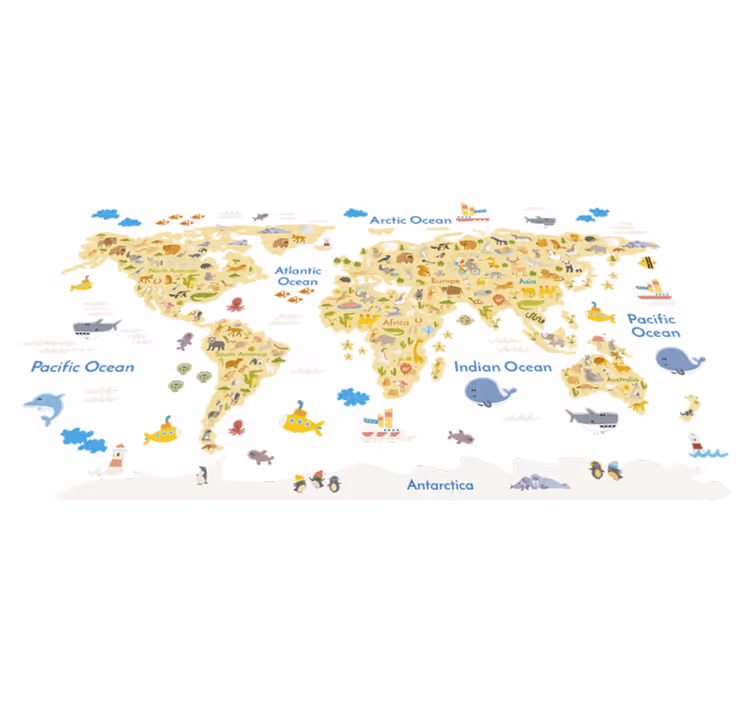 World map vinyl rug animal design - TenStickers