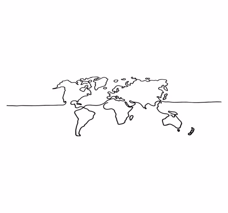 World map vinyl rug in line art design - TenStickers