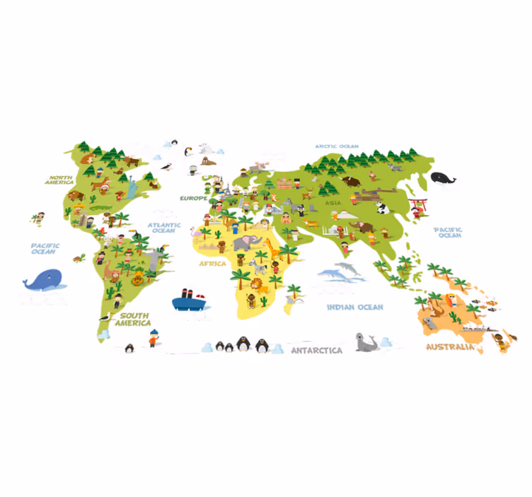 World map vinyl rug people map english - TenStickers