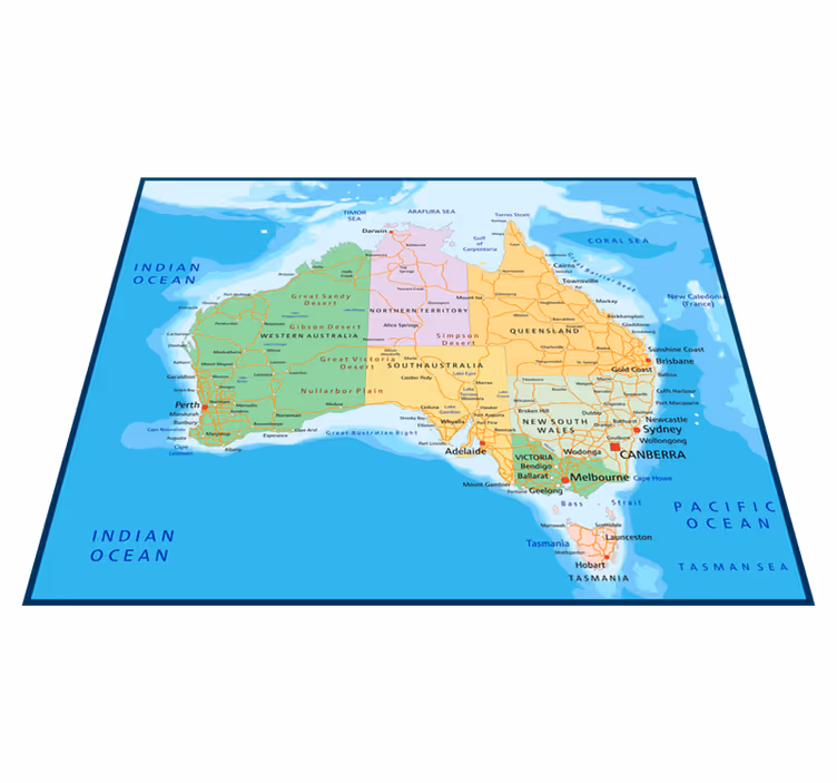World map vinyl rug australia political map design - TenStickers