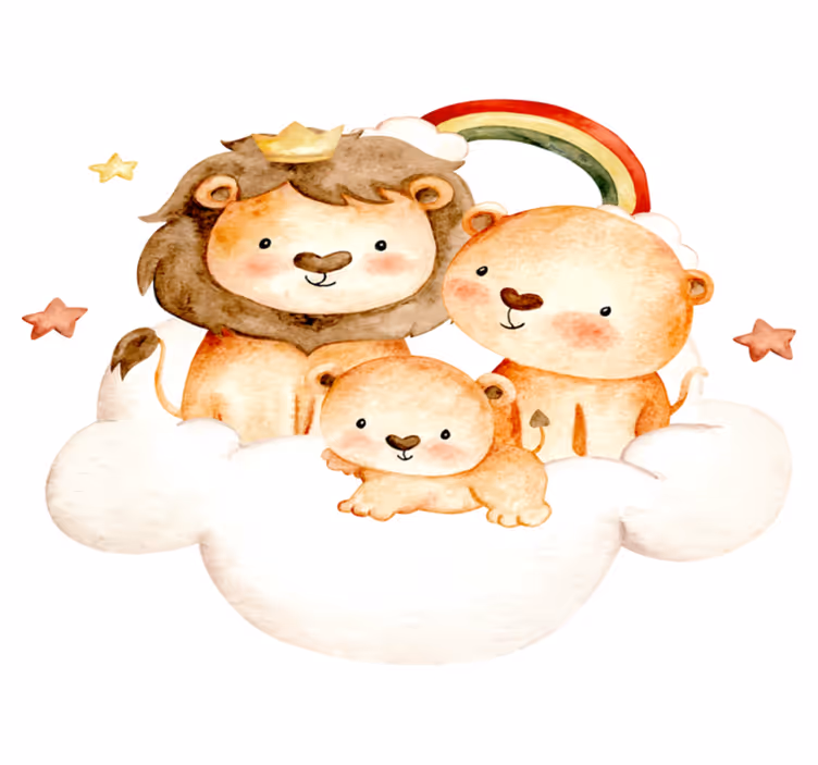 Kids vinyl rug featuring baby animals stars clouds - TenStickers